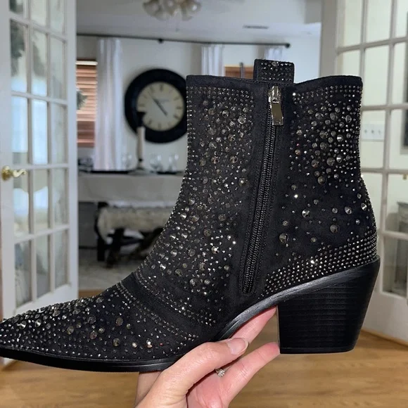 ISNOM Women's Rhinestone Cowgirl Boots Sparkly Ankle Boots Western Boots 10 NEW - Picture 10 of 12
